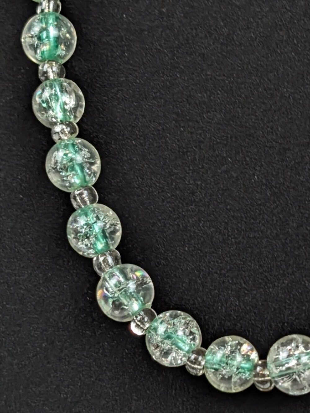 Graduated Green-Blue Crackle Glass Beaded Necklace